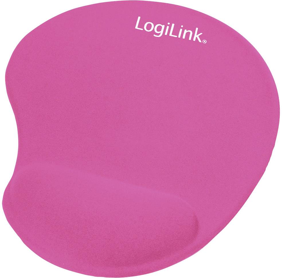 Un tapis de souris rose avec un repose-poignet et l'inscription 'LogiLink' dans le coin.