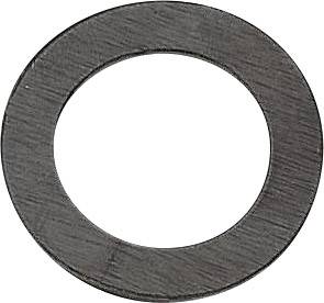 Un anneau unique en métal noir, plat et circulaire, avec un trou en son centre, ressemblant à une grande rondelle.