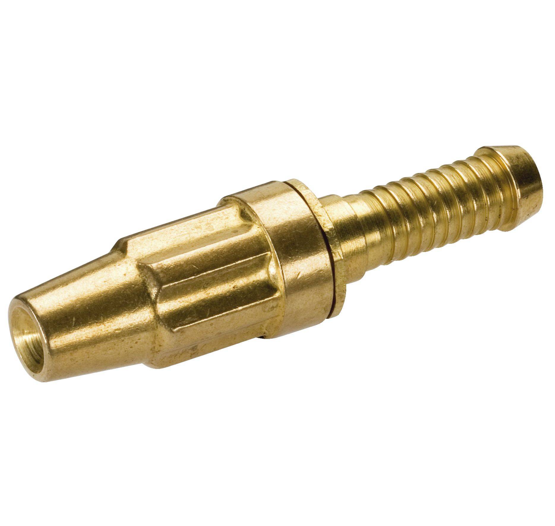 Raccord rapide en laiton pour tuyau, partie supérieure striée pour une fixation sécurisée, pointe conique pour une connexion facile.