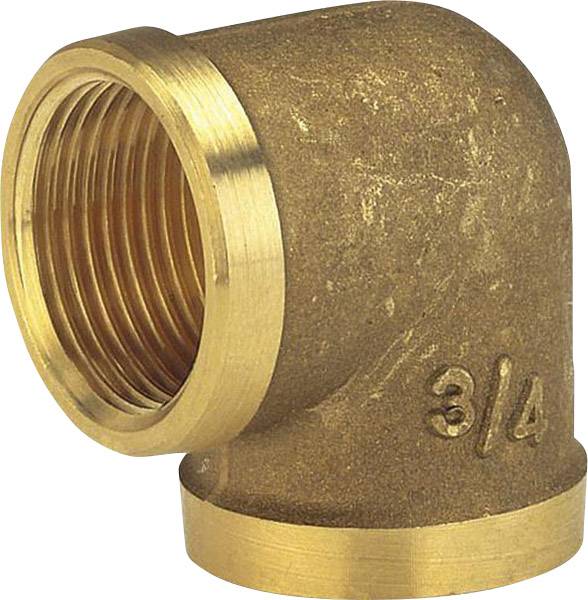 Raccord coudé en laiton, 3/4 de pouce, filetage intérieur, adapté pour les connexions de tuyauterie dans les travaux de plomberie et d'installation.