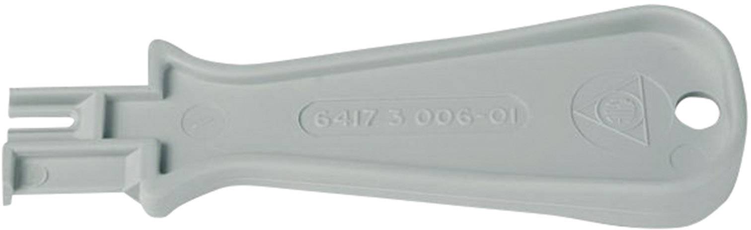 Poignée en plastique grise avec l'impression '6417 3 006-01' et un trou à l'extrémité de la poignée.