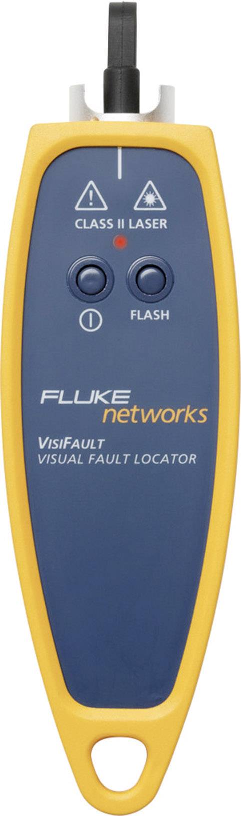 Un appareil portable de localisation de défauts réseau, doté de deux boutons et d'affichages pour la classe laser et la fonction flash.