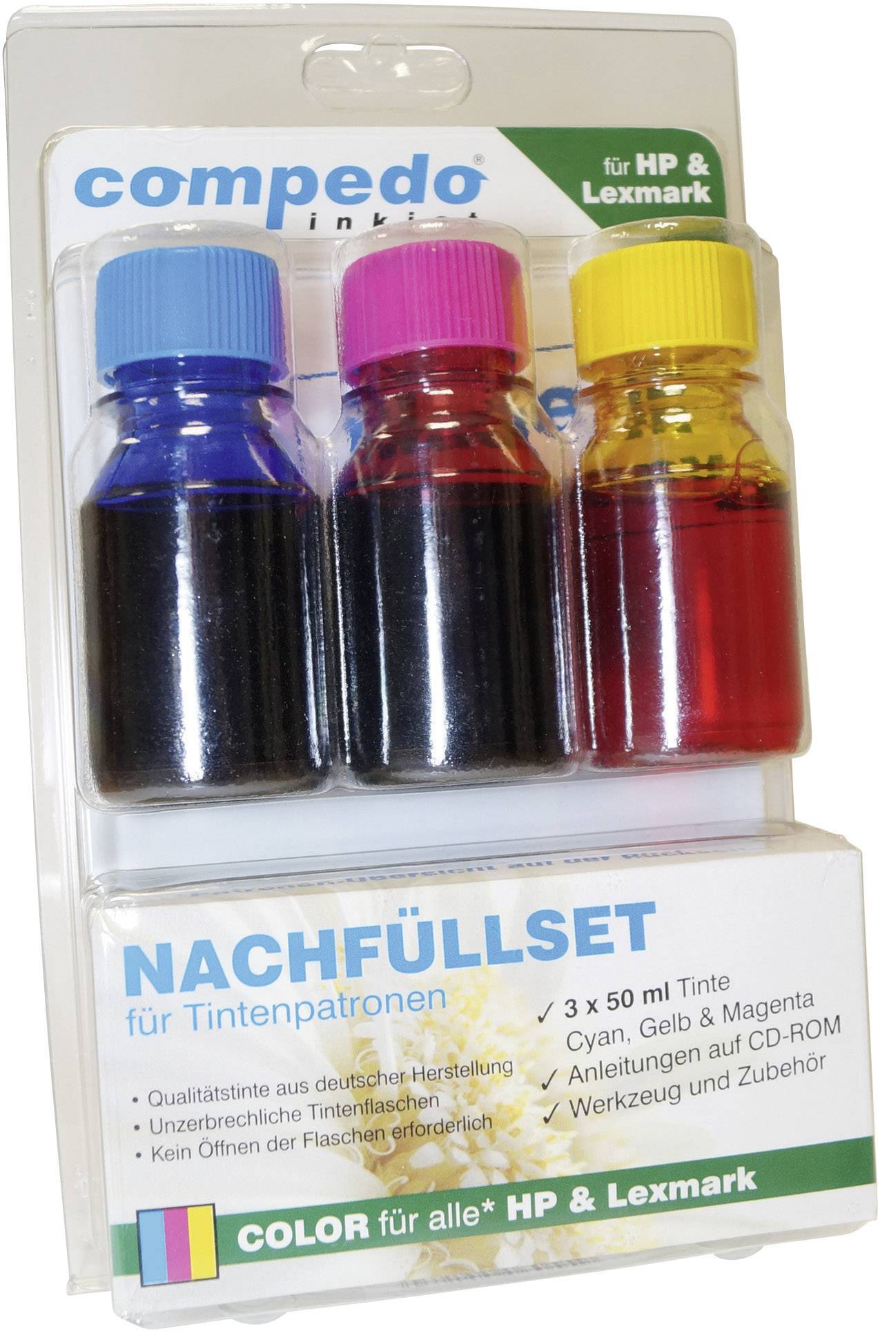 compedo MREFILL04 Kit de recharge de cartouche d'encre Adapté aux appareils de marque: HP, Lexmark cyan, magenta, jaune Quantité