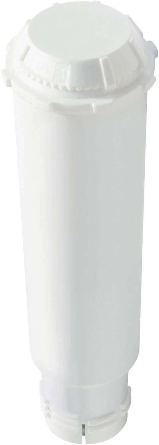 Un cylindre blanc de filtre à eau, typiquement utilisé pour les machines à café, est représenté.