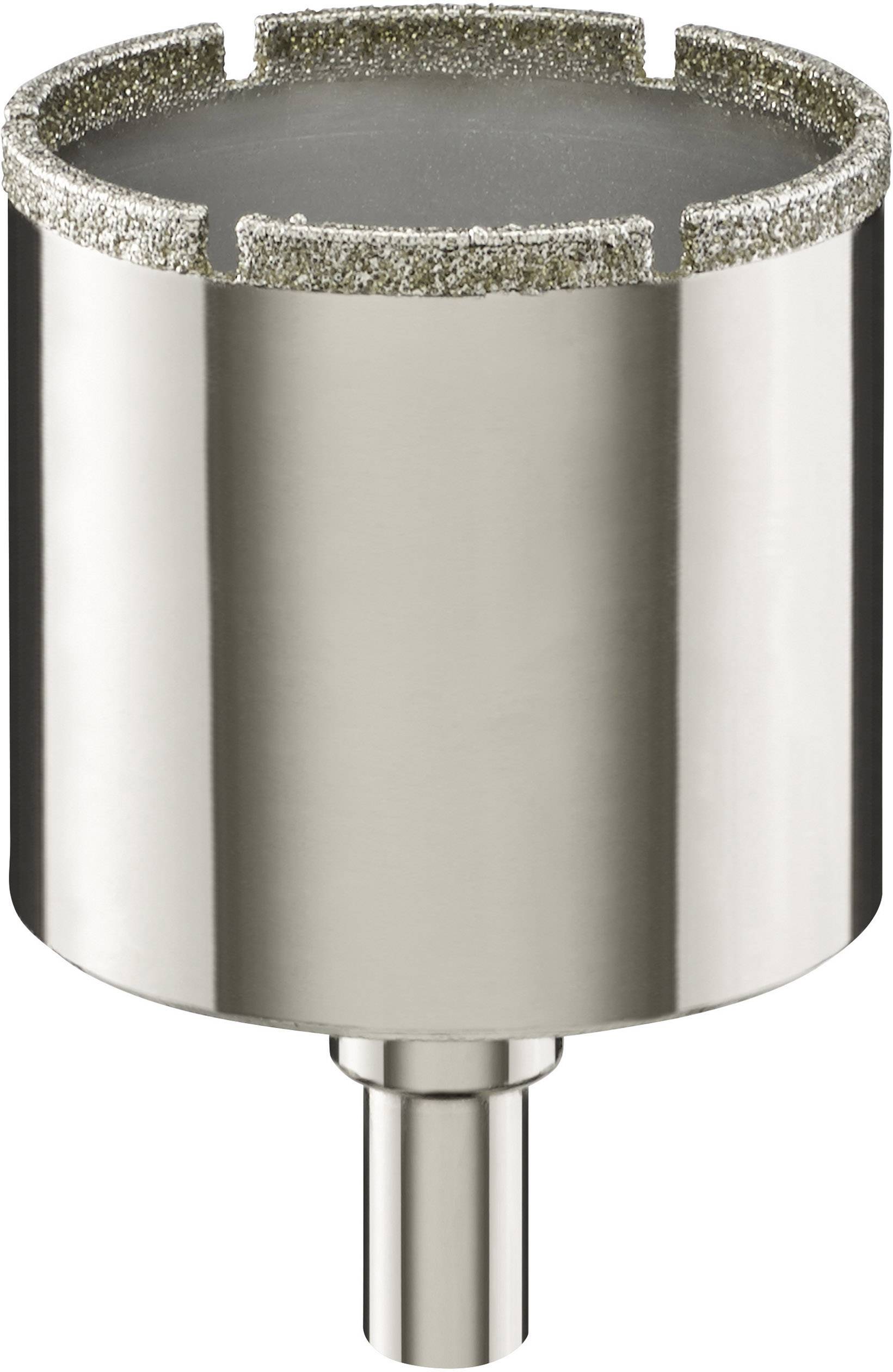 Accessoire de scie-cloche métallique avec dents revêtues de diamant, de forme cylindrique, adapté aux perceuses.