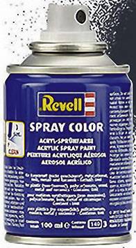 Bombe aérosol de Revell portant l'inscription 'Spray Color'. La bombe est bleue et contient 100 ml de peinture acrylique en spray pour maquettes.