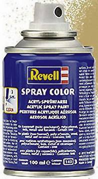 Bombe de peinture en spray 'Revell Color Bleu', 100 ml, avec représentation dorée de la couleur dans le coin supérieur droit. Adapté pour les projets de bricolage.