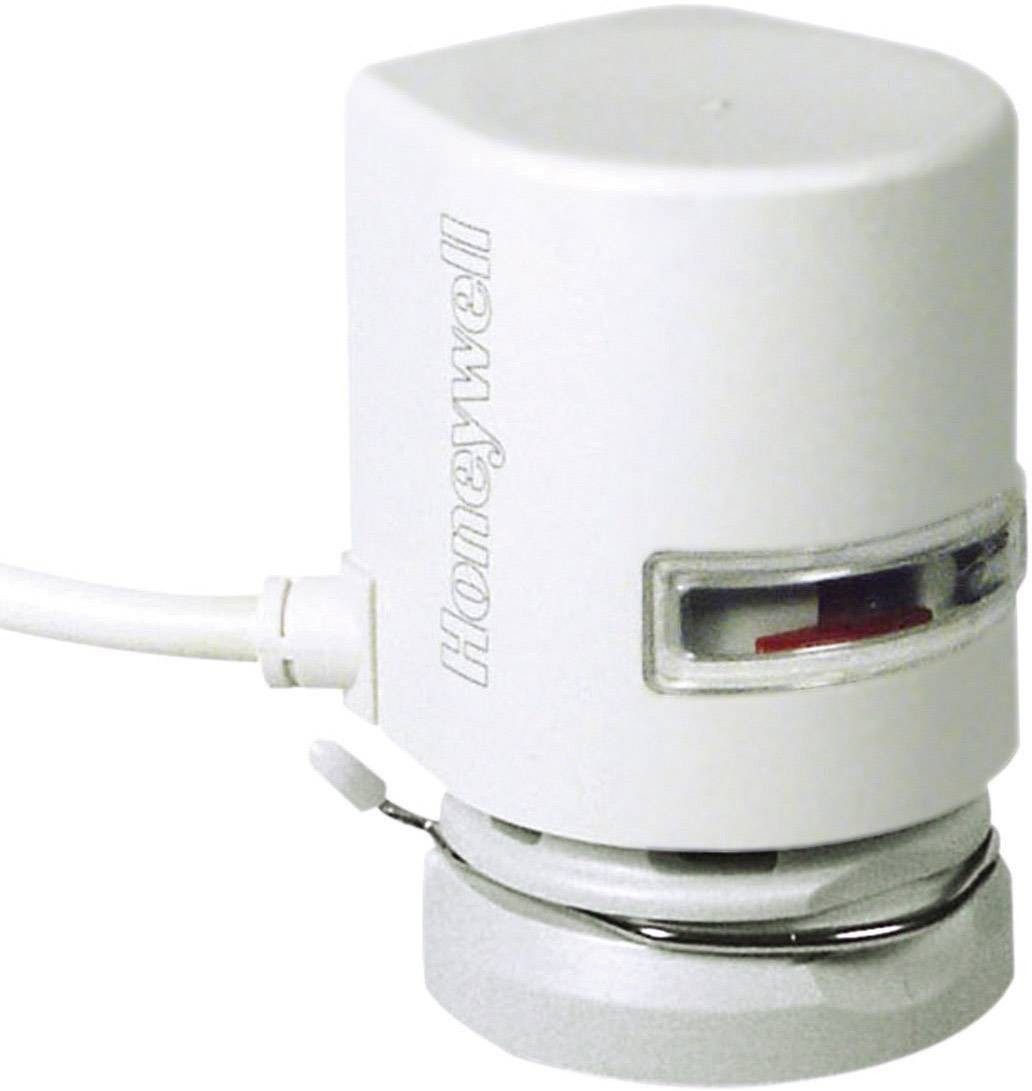 Régulateur électronique de chauffage blanc de Honeywell, avec connexion filaire et fenêtre d'affichage indiquant le statut de chauffe actuel.