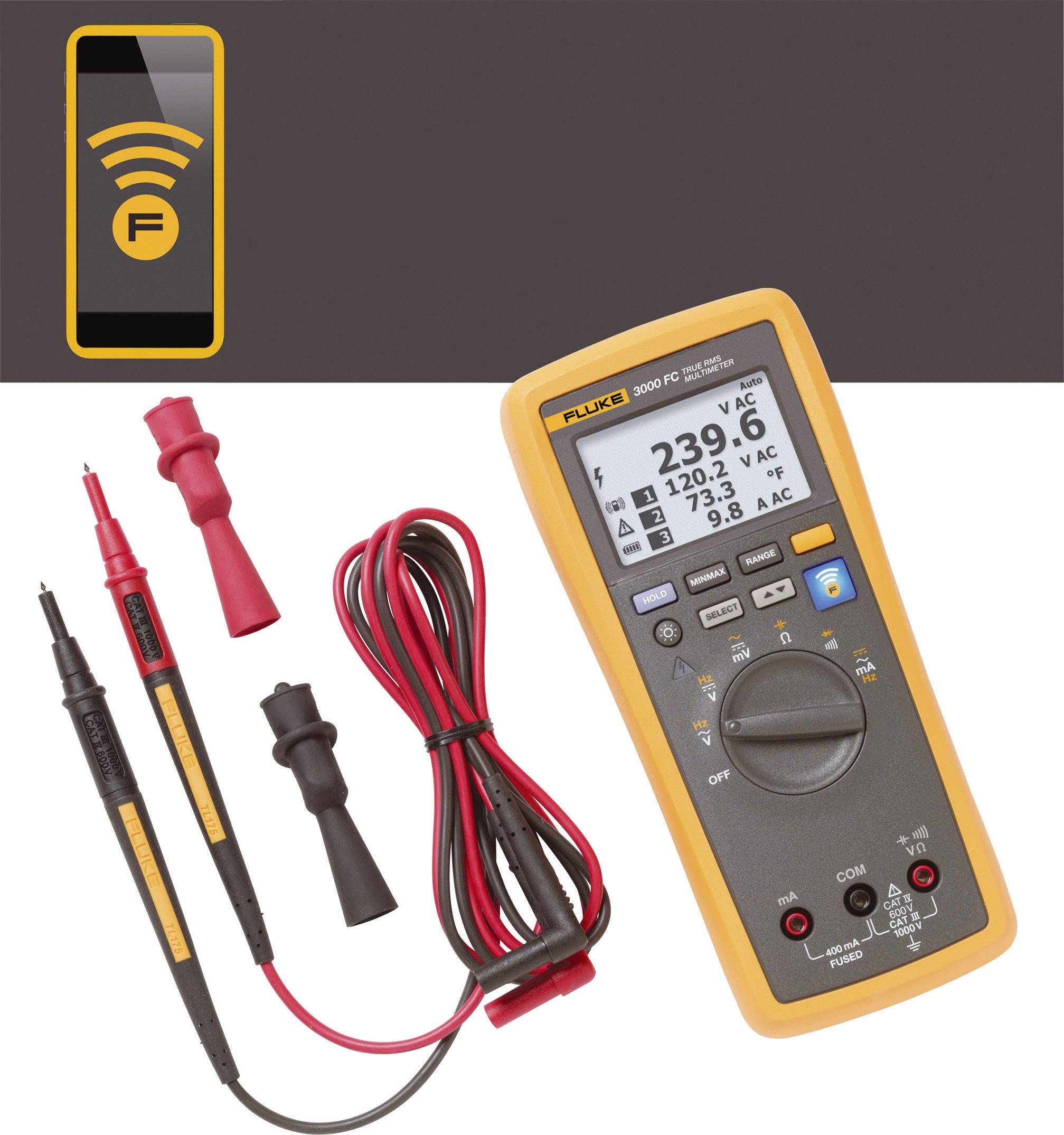 Fluke FLK-3000 FC Multimètre numérique écran graphique, enregistreur de données CAT III 1000 V, CAT IV 600 V Affichage (nombre de
