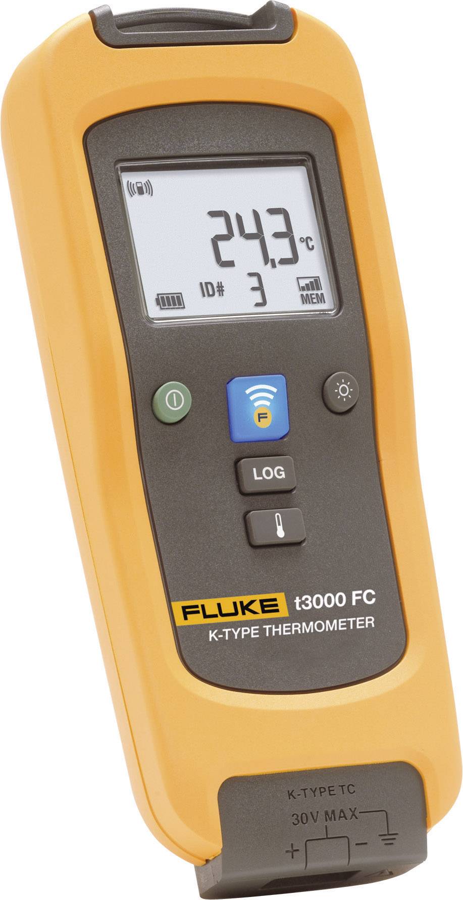 Un thermomètre manuel numérique jaune avec un écran affichant '24,3 °C'. Il dispose de touches pour le journal, le Wi-Fi et le menu.