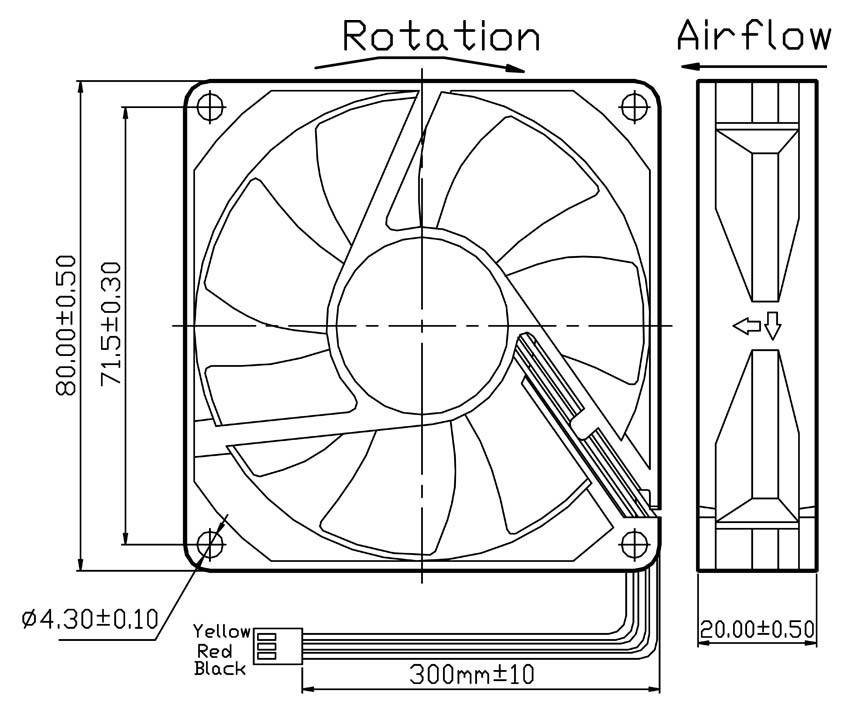 YS TECH FD128020LB(2F3) Ventilateur axial 12 V/DC 42.48 m³/h (L x l x H) 80 x 80 x 20 mm