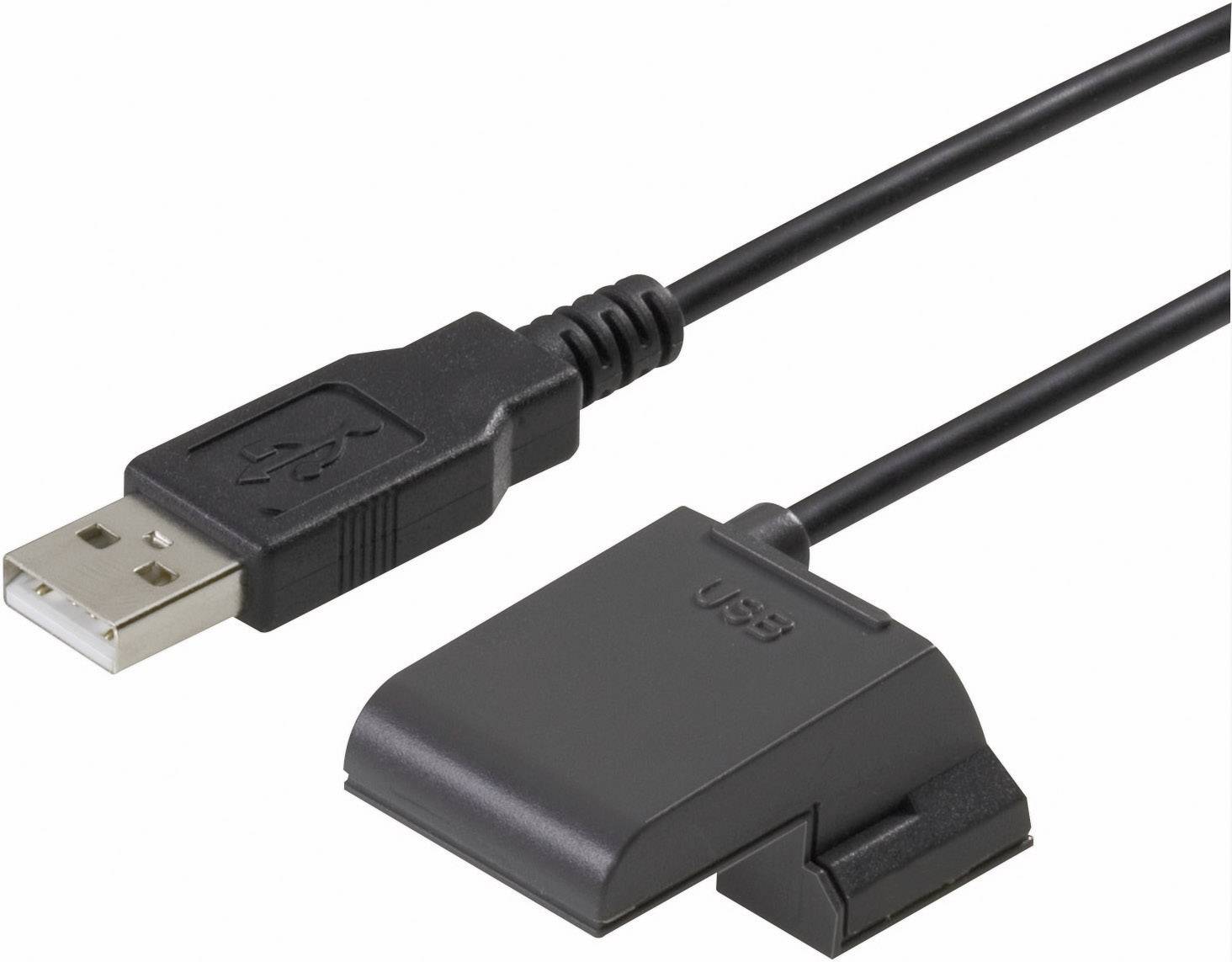 Un câble USB avec un adaptateur spécial connecté à un autre appareil électronique.