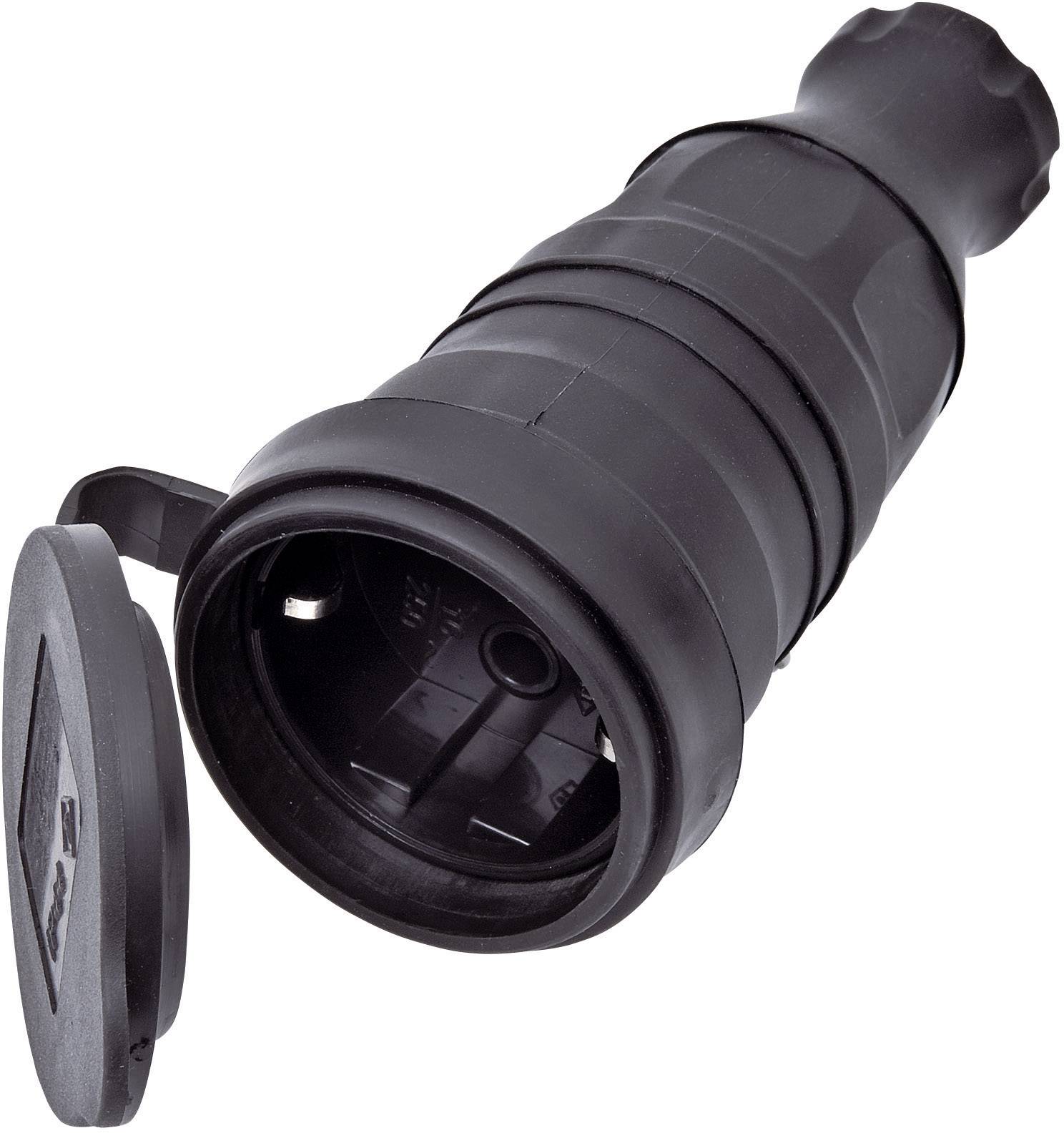 Fiche électrique femelle avec terre interBär 9005-004.01 caoutchouc 230 V noir IP44