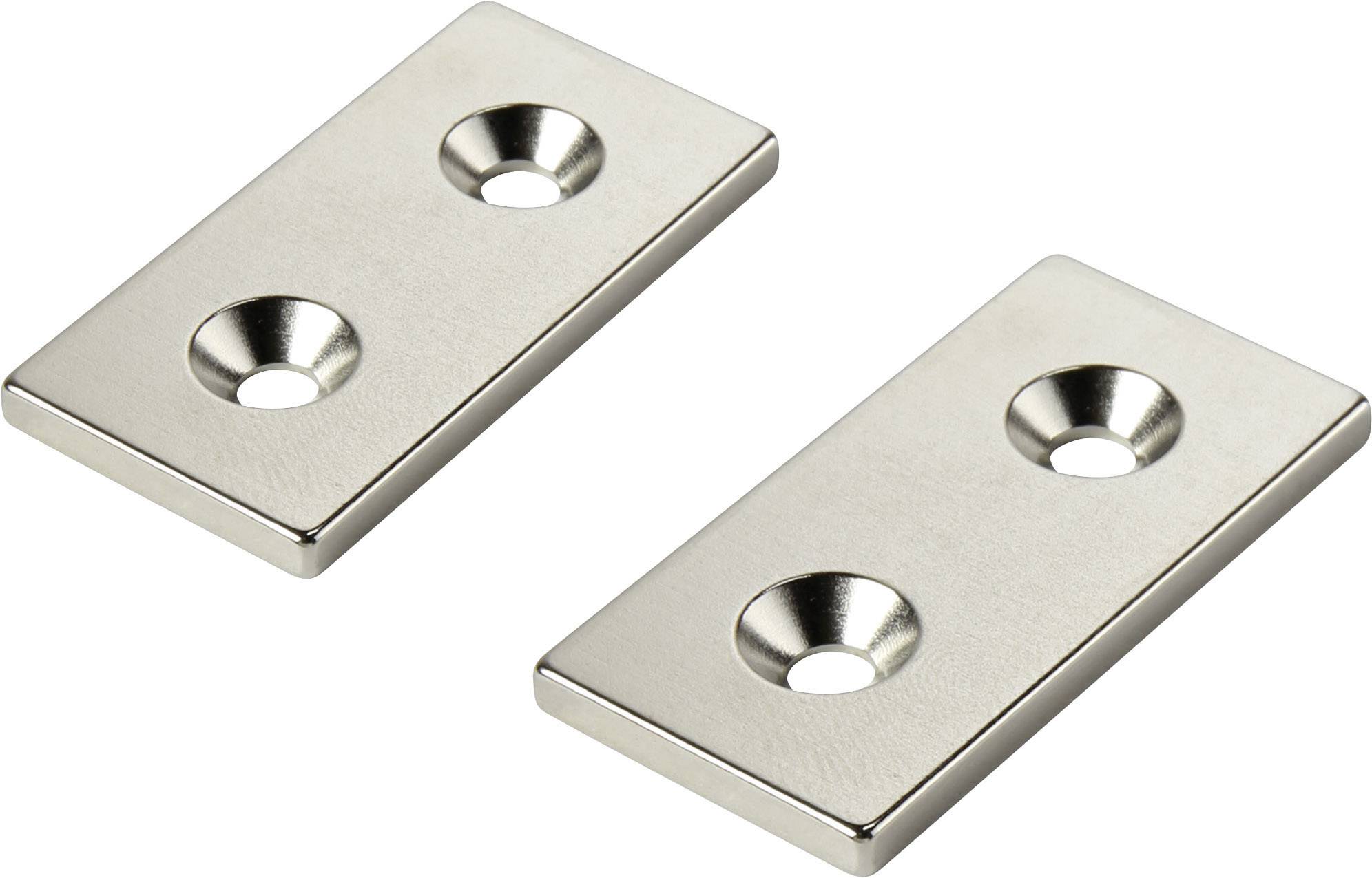 Deux plaques rectangulaires en métal, chacune percée de deux trous fraisés pour la fixation.