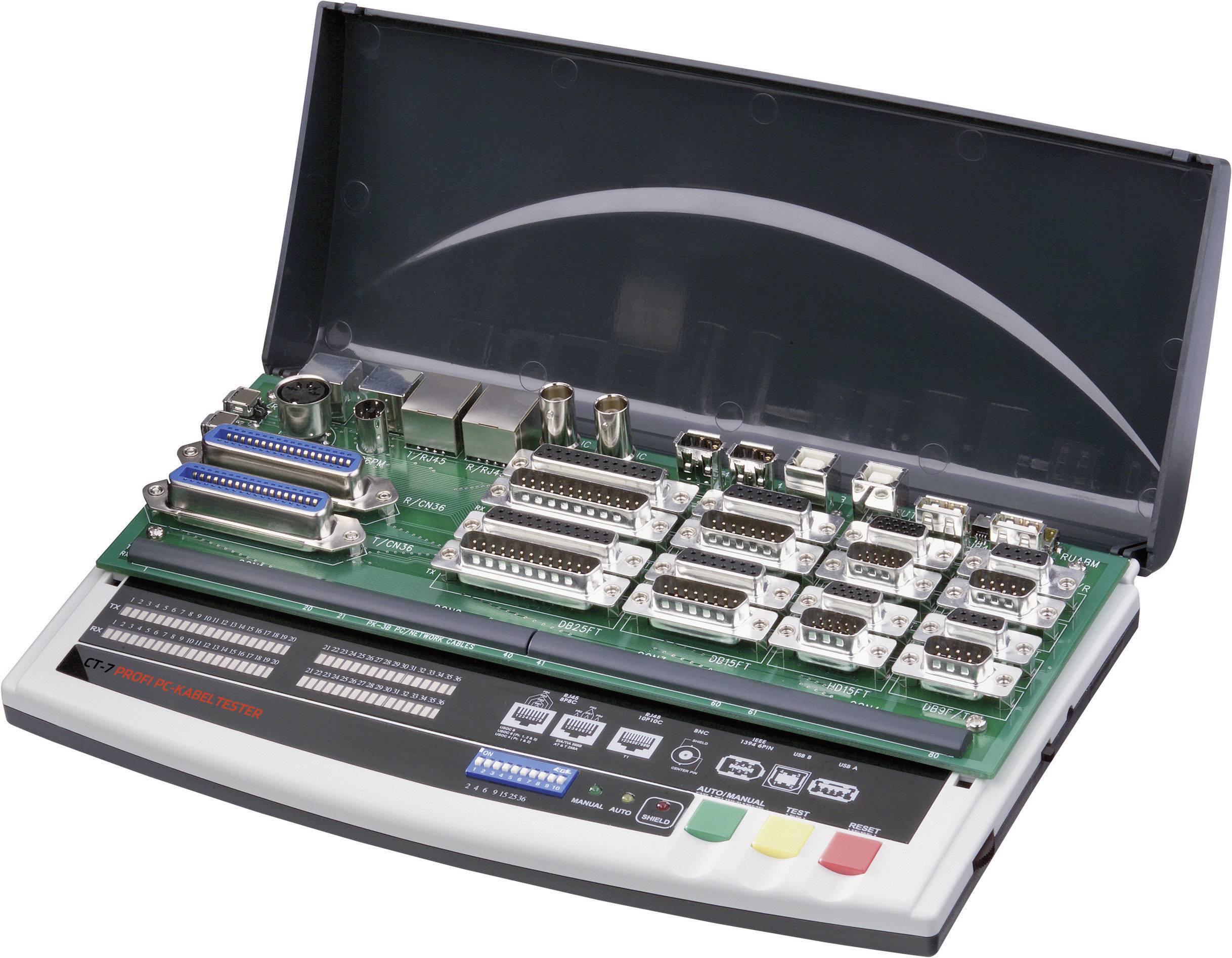 Testeur de câbles VOLTCRAFT CT-7 Convient pour SUB-D 9, 15, 25 pôles, SUB-HD 15 pôles, Centronics, USB A + B, IEEE 1394, BNC