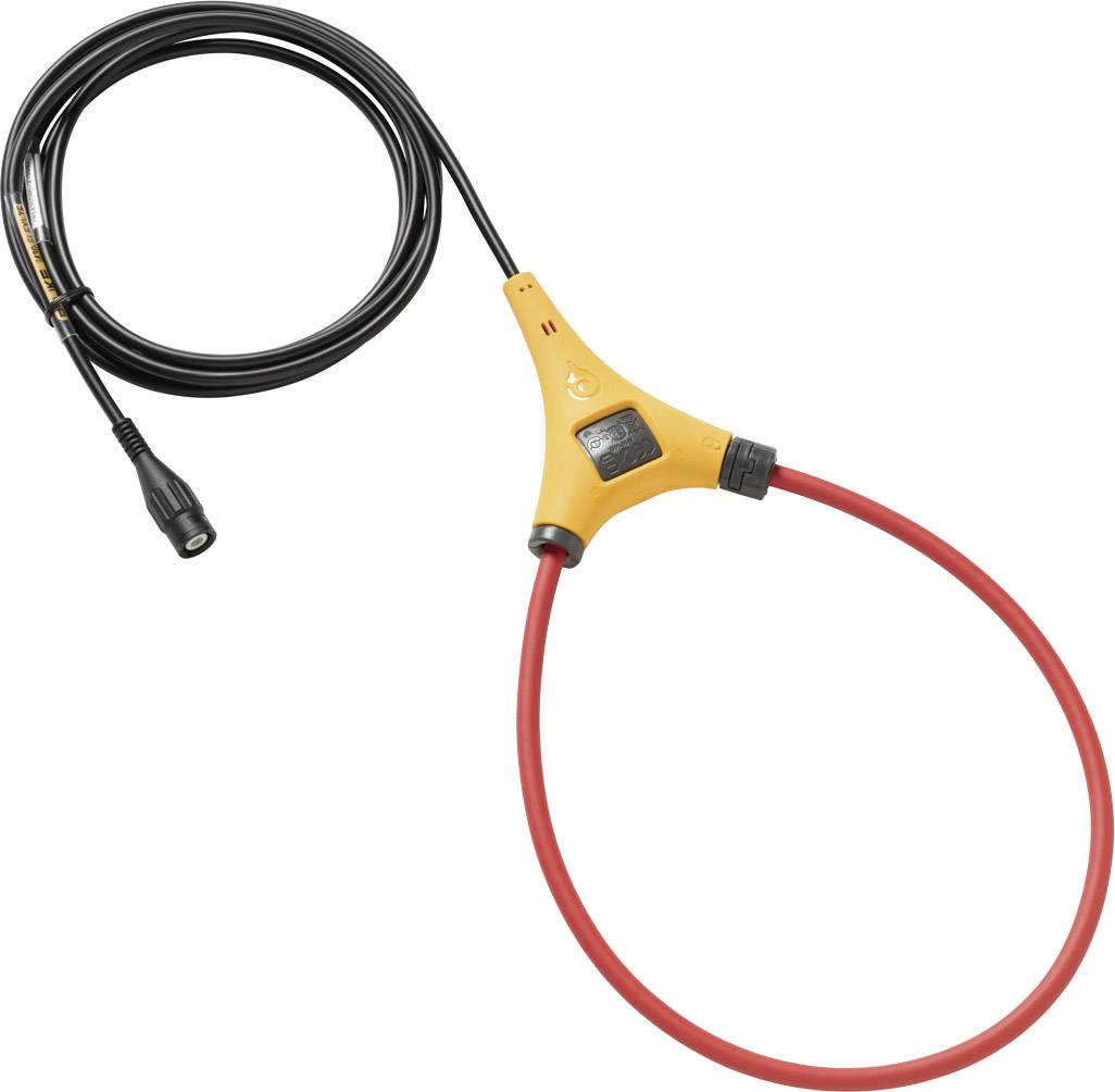 Pince ampèremétrique flexible avec boîtier jaune et capteur à boucle rouge. Utilisée pour mesurer le courant dans des endroits difficiles d'accès.
