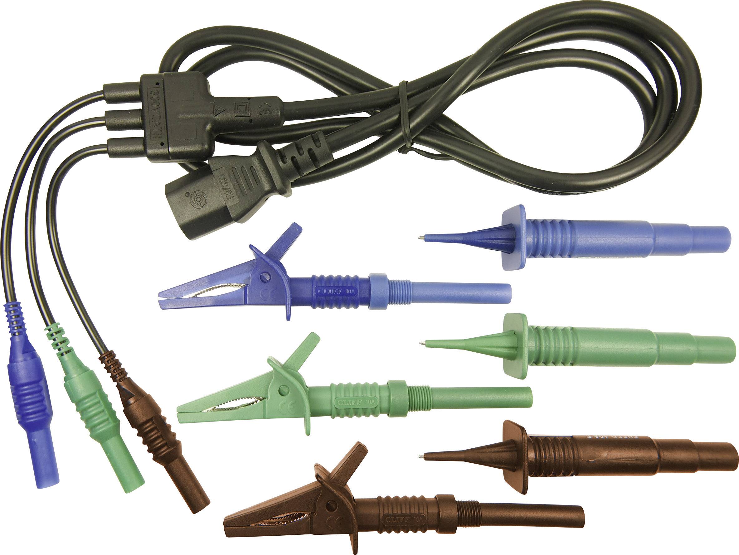Set de cordons de mesure de sécurité Cliff CIH29925 [mâle 4 mm - Secteur femelle C13] 1.50 m bleu, vert, marron 1 pc(s)
