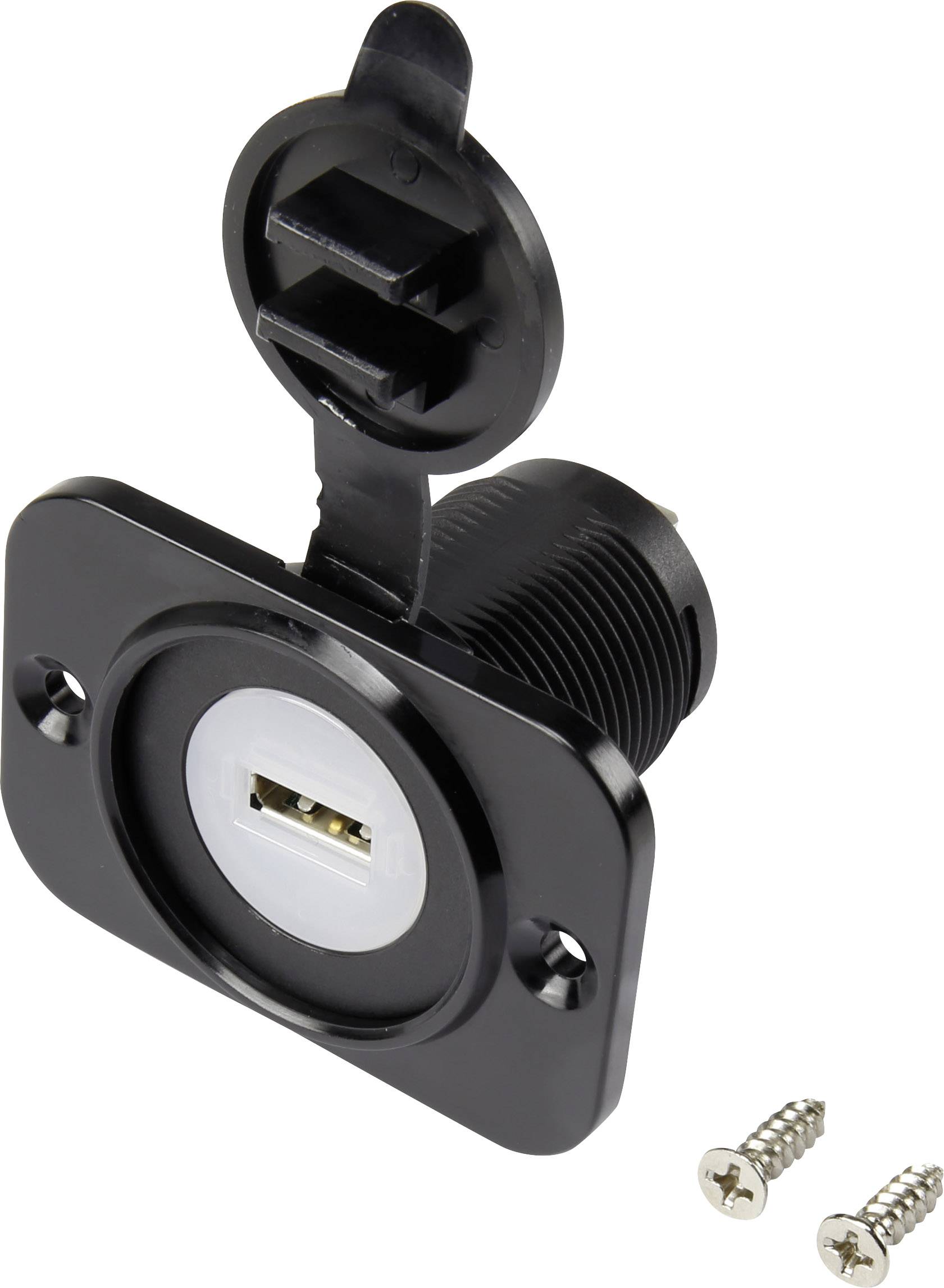 Embase femelle USB avec capot anti-poussière embase femelle, verticale 1 voie, Avant rectangle 43,1 x 60 mm, avec éclairage bleu