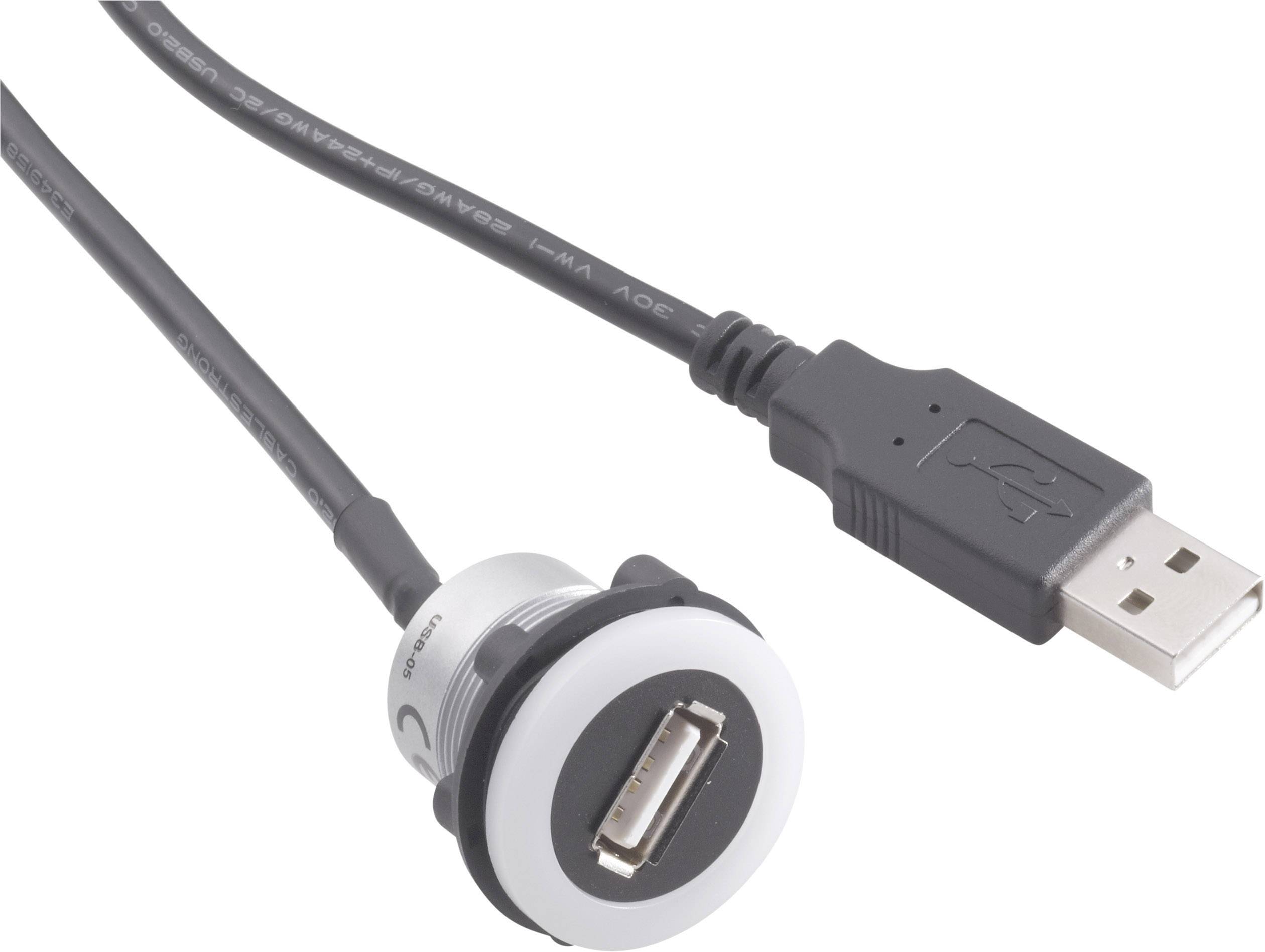 Adaptateur USB 2.0 USB femelle type A, éclairé vers USB mâle type A avec 60 cm de câble TRU COMPONENTS USB-05-BK 1229321 1 pc(s)