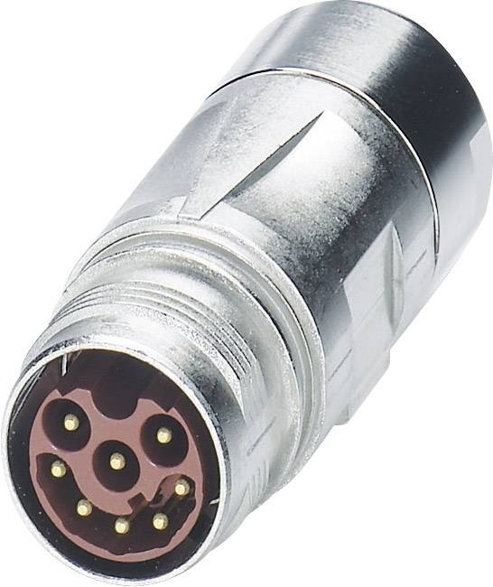 Un connecteur argenté avec plusieurs broches dorées, adapté pour une utilisation dans des appareils électroniques et des câblages.
