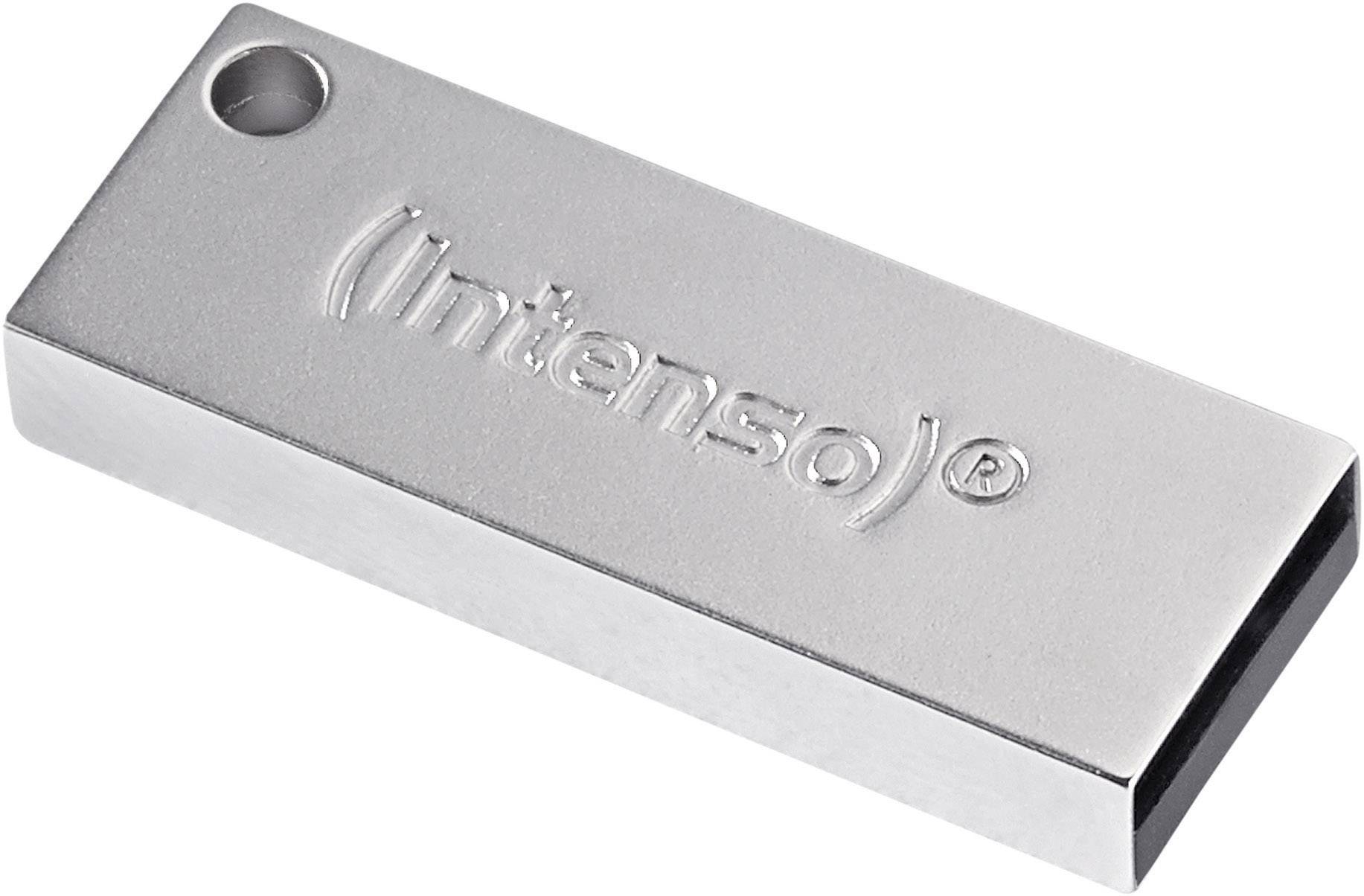 Une clé USB couleur argent avec le logo 'Intenso' gravé.