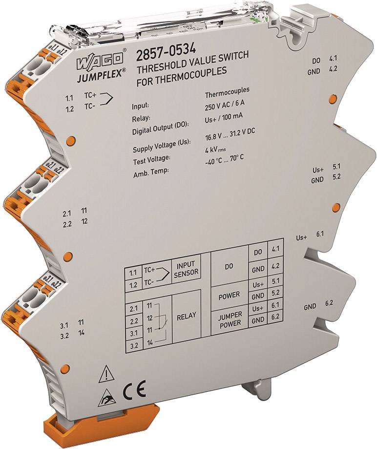 Convertisseur de mesure JUMPFLEX®; Relais à seuils pour sondes TC WAGO 2857-534 1 pc(s)