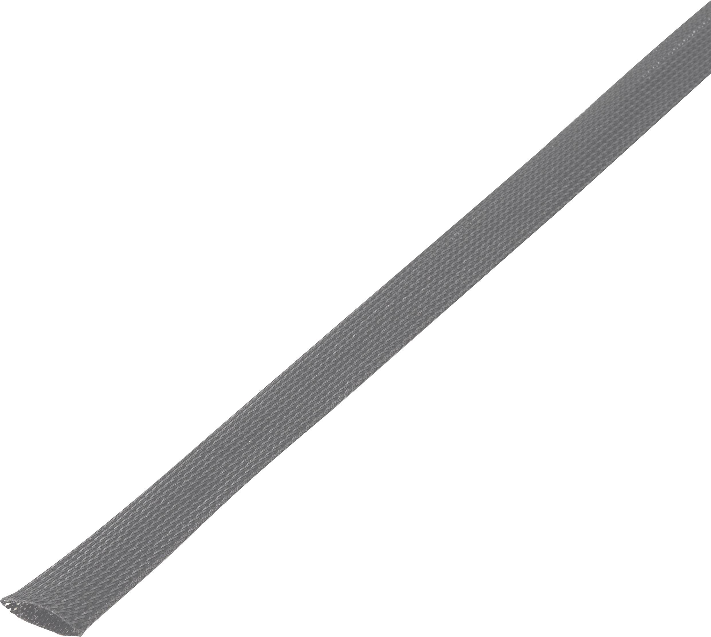 Un gaine de protection de câble grise, allongée et flexible.