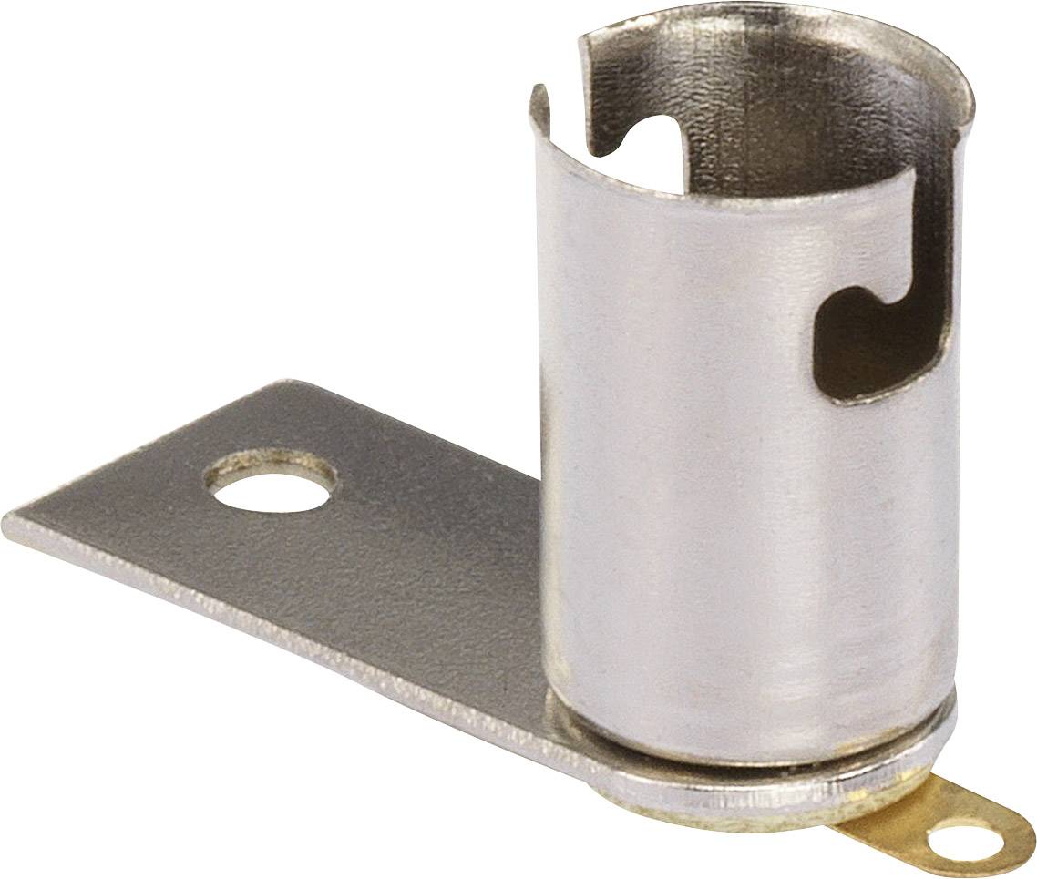Support métallique, de forme cylindrique, avec une base de fixation plate rectangulaire et un trou fileté, probablement destiné à des composants électriques.
