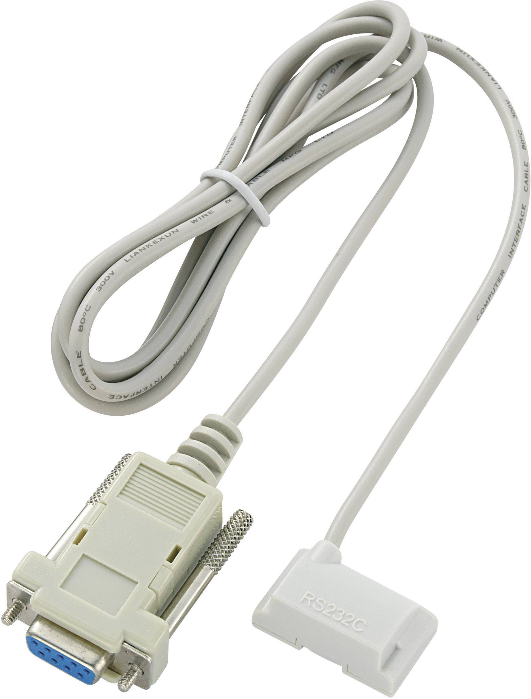 Câble de communication RS232C gris avec une fiche bleue et un adaptateur blanc, couramment utilisé avec des appareils plus anciens.