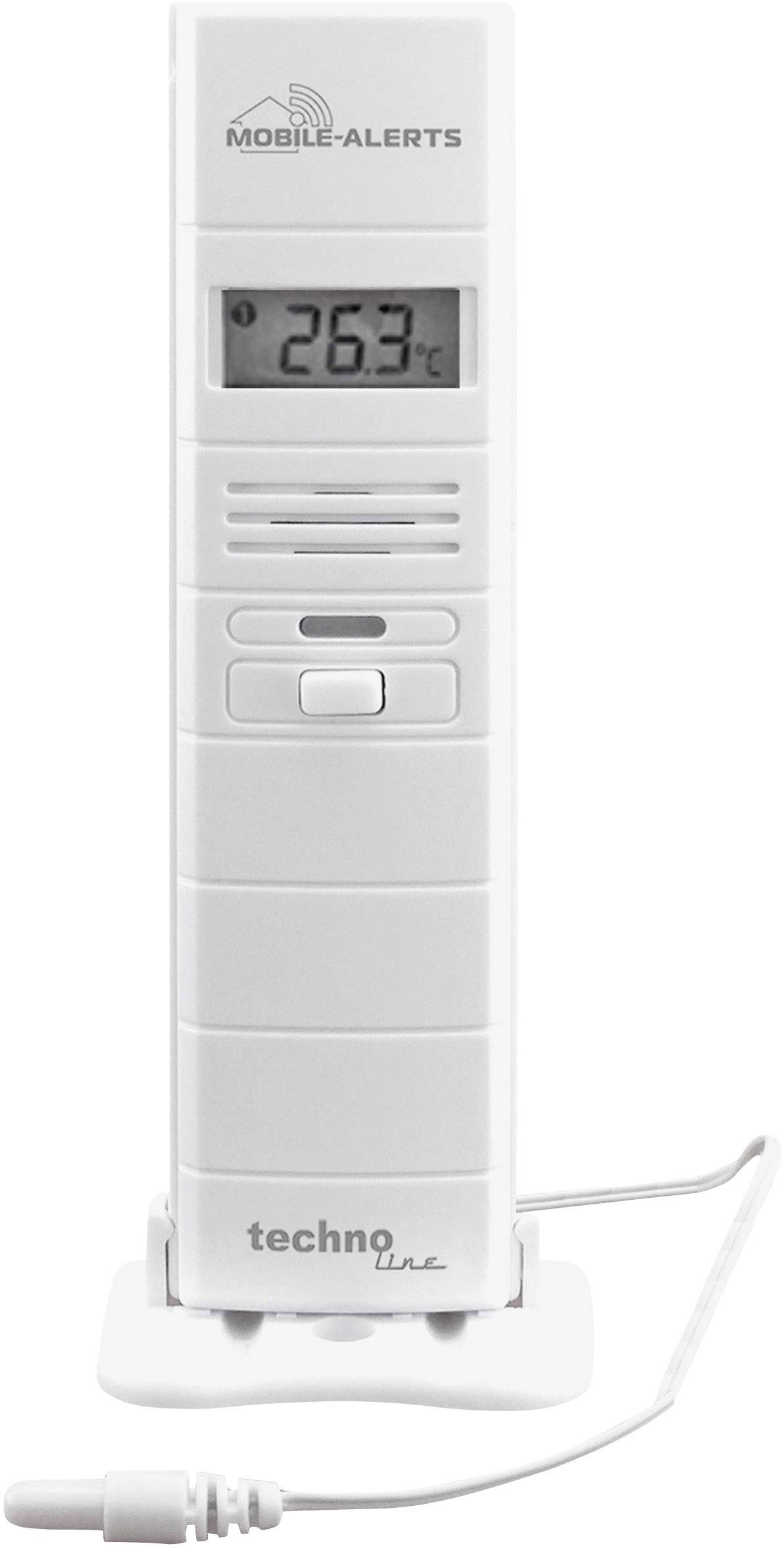 Capteur de température blanc avec affichage numérique indiquant '26,3 °C'. Le logo 'MOBILE-ALERTS' est visible en haut.