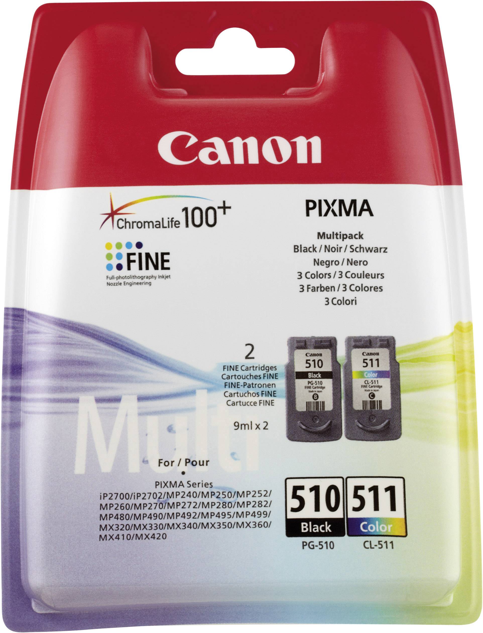 Canon Encre PG-510 / CL-511 d'origine pack bundle noir, cyan, magenta, jaune 2970B010