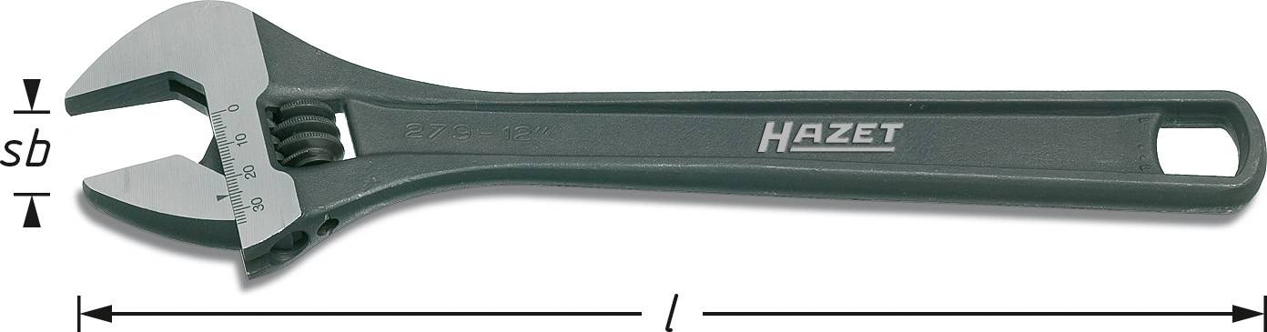 Clé à molette réglable avec une échelle de 0 à 30 mm, marque Hazet, gris foncé, environ 25 cm de long, outil pour la manipulation des vis et boulons.