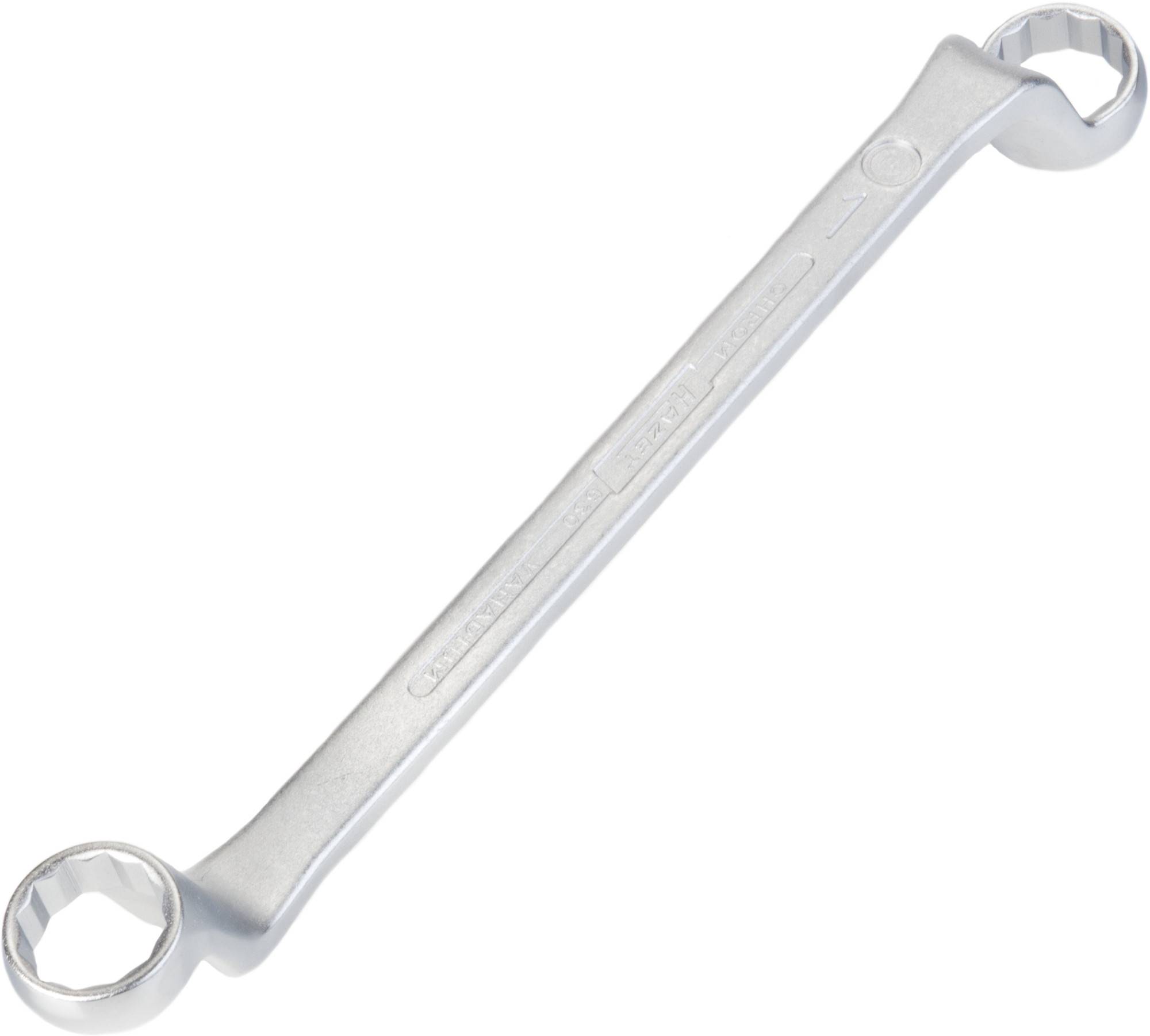 Clé à anneau métallique double face, surface brillante, avec des extrémités rondes aux deux bouts pour la fixation de vis ou d'écrous.