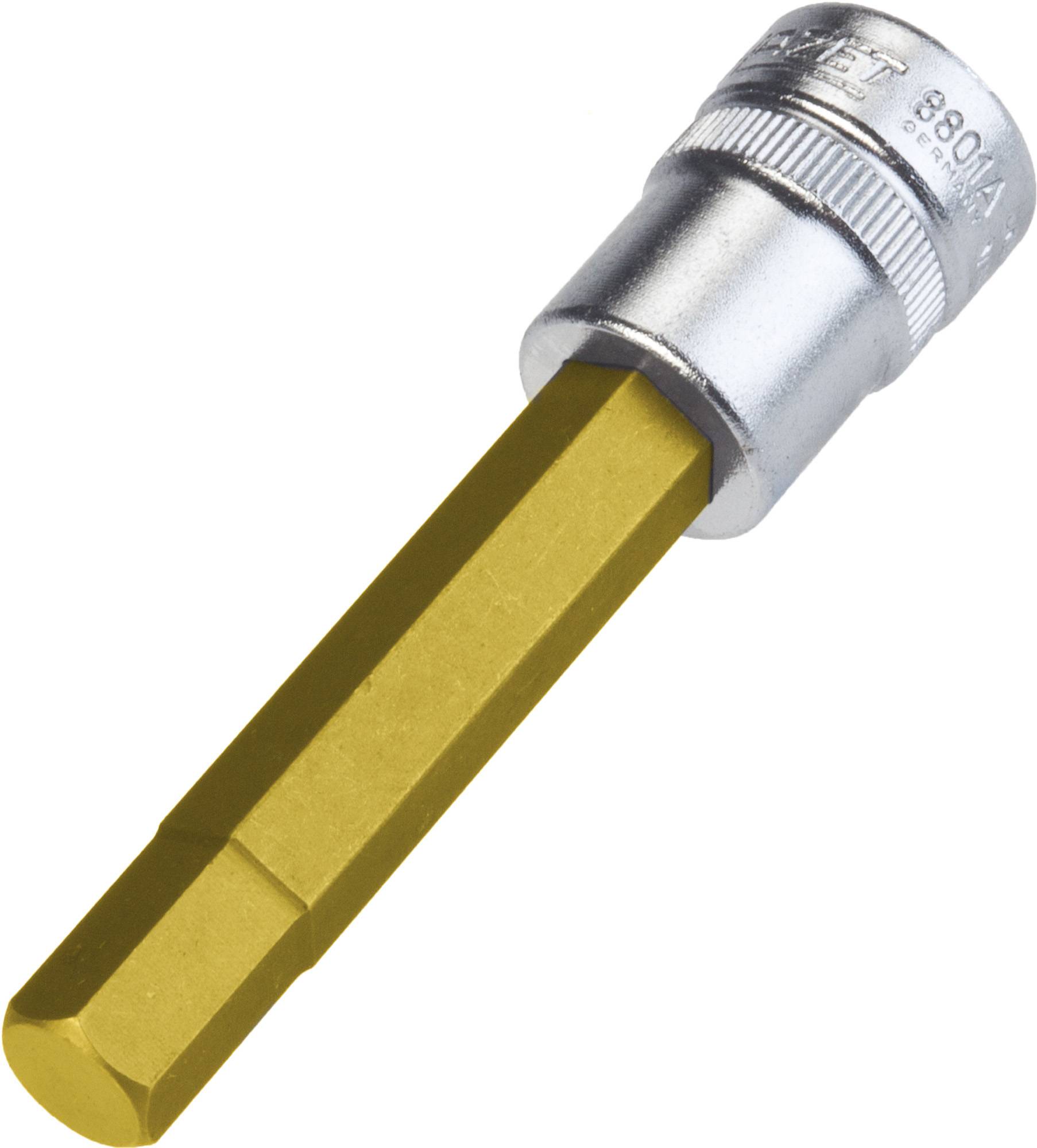 Un embout de tournevis hexagonal à pointe dorée, adapté pour serrer ou desserrer des vis à tête hexagonale.