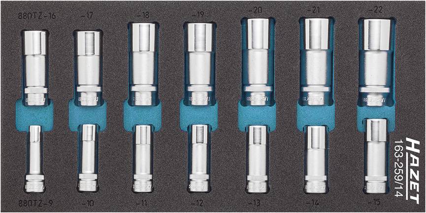 Jeu de douilles 14 pièces Hazet 163-259/14 Propulseur: 3/8" (10 mm) Sortie: 6 pans extérieurs 1 set