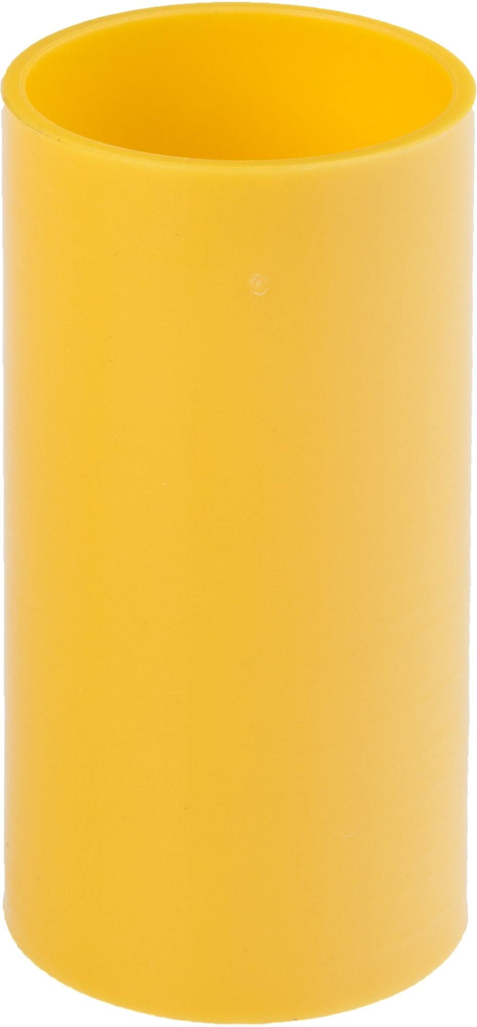 Récipient cylindrique en plastique jaune.