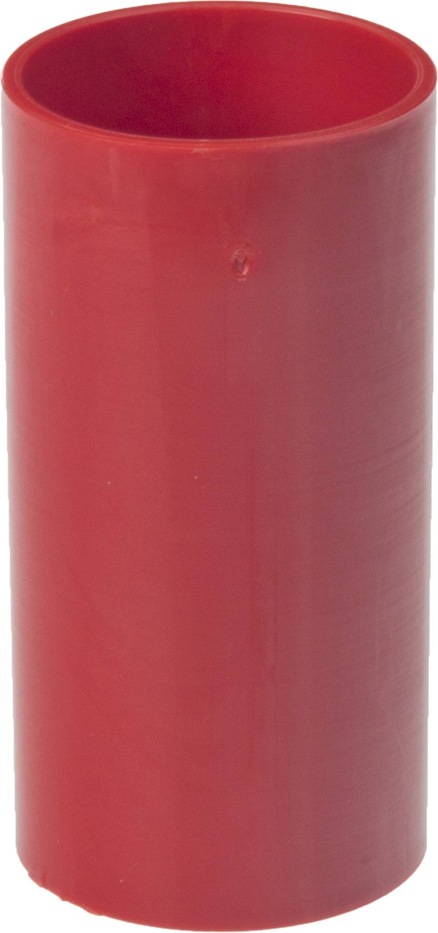 Gobelet en plastique rouge, cylindrique, debout, sans motifs ou détails visibles.