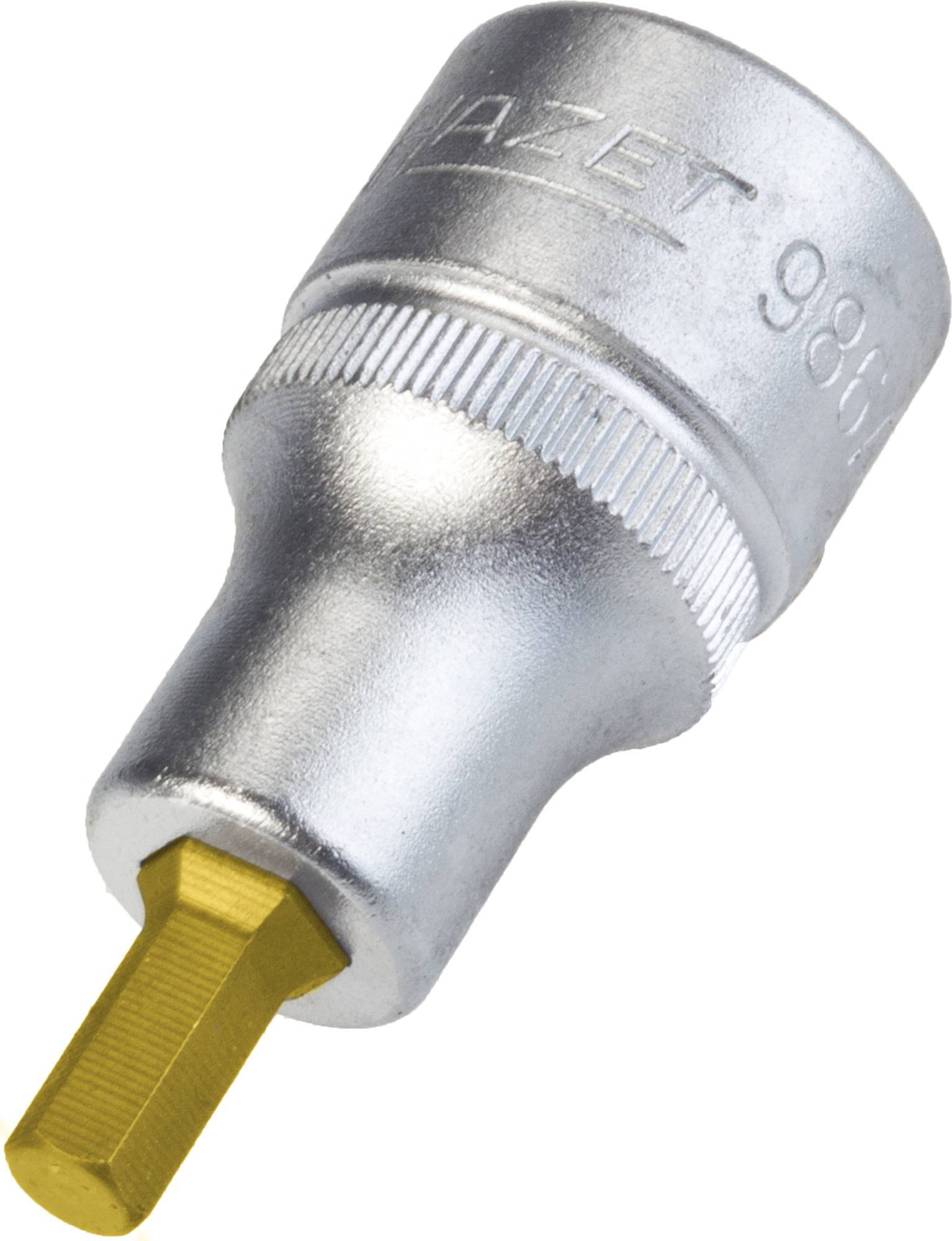 Une clé à cliquet en argent avec embout hexagonal jaune, idéale pour des travaux de vissage précis. Le nom de la marque bien visible sur le côté.