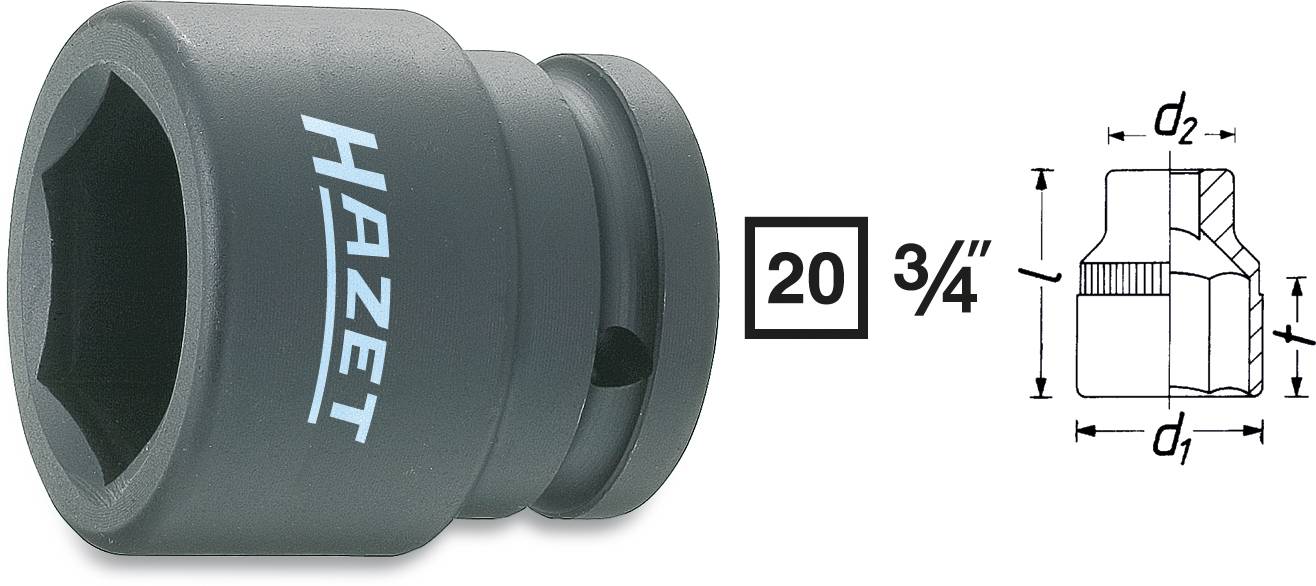 Douille à choc 6 pans extérieurs 22 mm Longueur: 50 mm Hazet 1000S-22 Propulseur: 3/4" (20 mm) 1 pc(s)