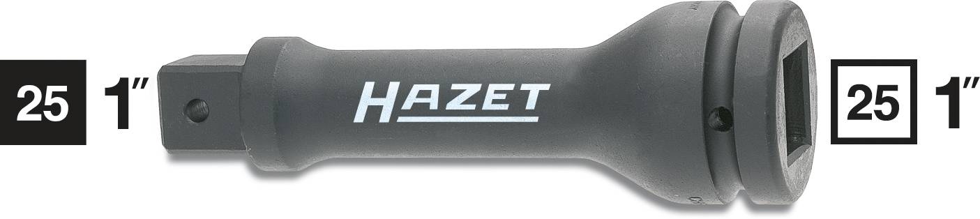 Grand adaptateur de 'Hazet' avec des connexions de 1 pouce aux deux extrémités, adapté pour relier des pièces d'outils ou des embouts de vissage.