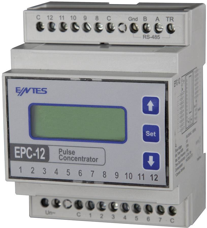 Appareil électronique de surveillance électrique doté d'un écran et de commandes ; connexions situées en haut et en bas pour le câblage.