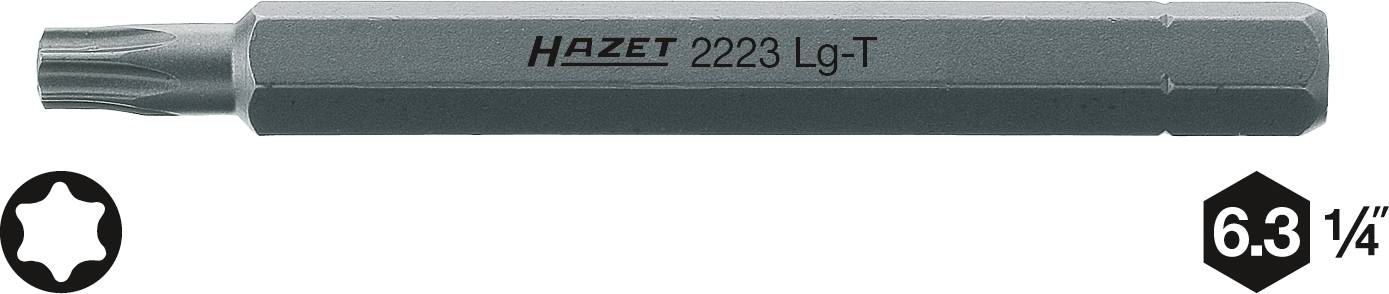 Clé à douille de Hazet, numéro de modèle 2223 Lg-T, avec un raccord de 6,3 mm (1/4 de pouce) et un profil adapté aux vis Torx.