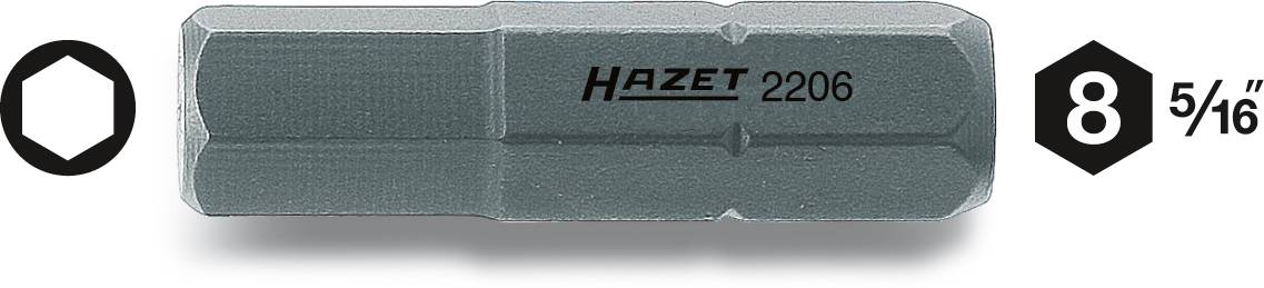 Un adaptateur de clé à douille gris portant l'inscription 'Hazet 2206', avec un profil hexagonal et de taille '8 5/16'.