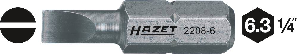Embout de tournevis Schlitz de Hazet, modèle 2208-6, avec emmanchement hexagonal de 6,3 mm (1/4 pouce), adapté à une utilisation manuelle et mécanique.
