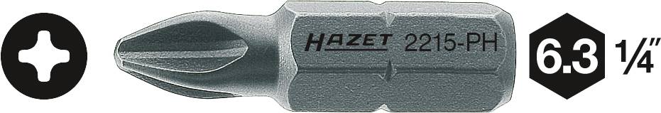 Embout cruciforme 'HAZET 2215-PH', taille 6.3, 1/4 pouce, couleur argent, avec tige hexagonale.