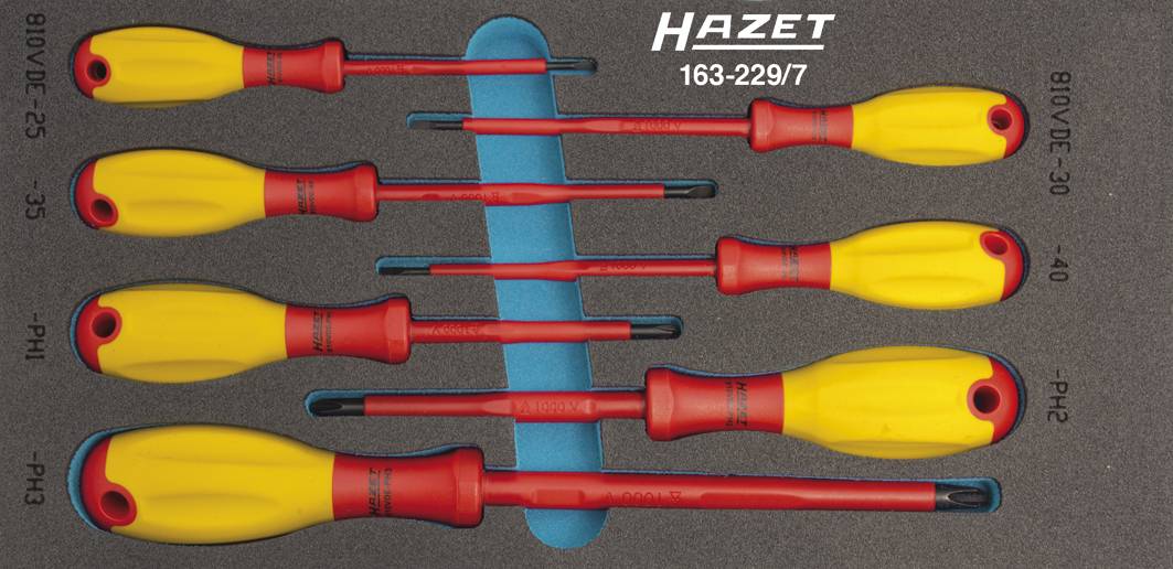 Hazet VDE Jeu de tournevis 7 pièces vis à fente, cruciforme Phillips, 6 pans intérieurs