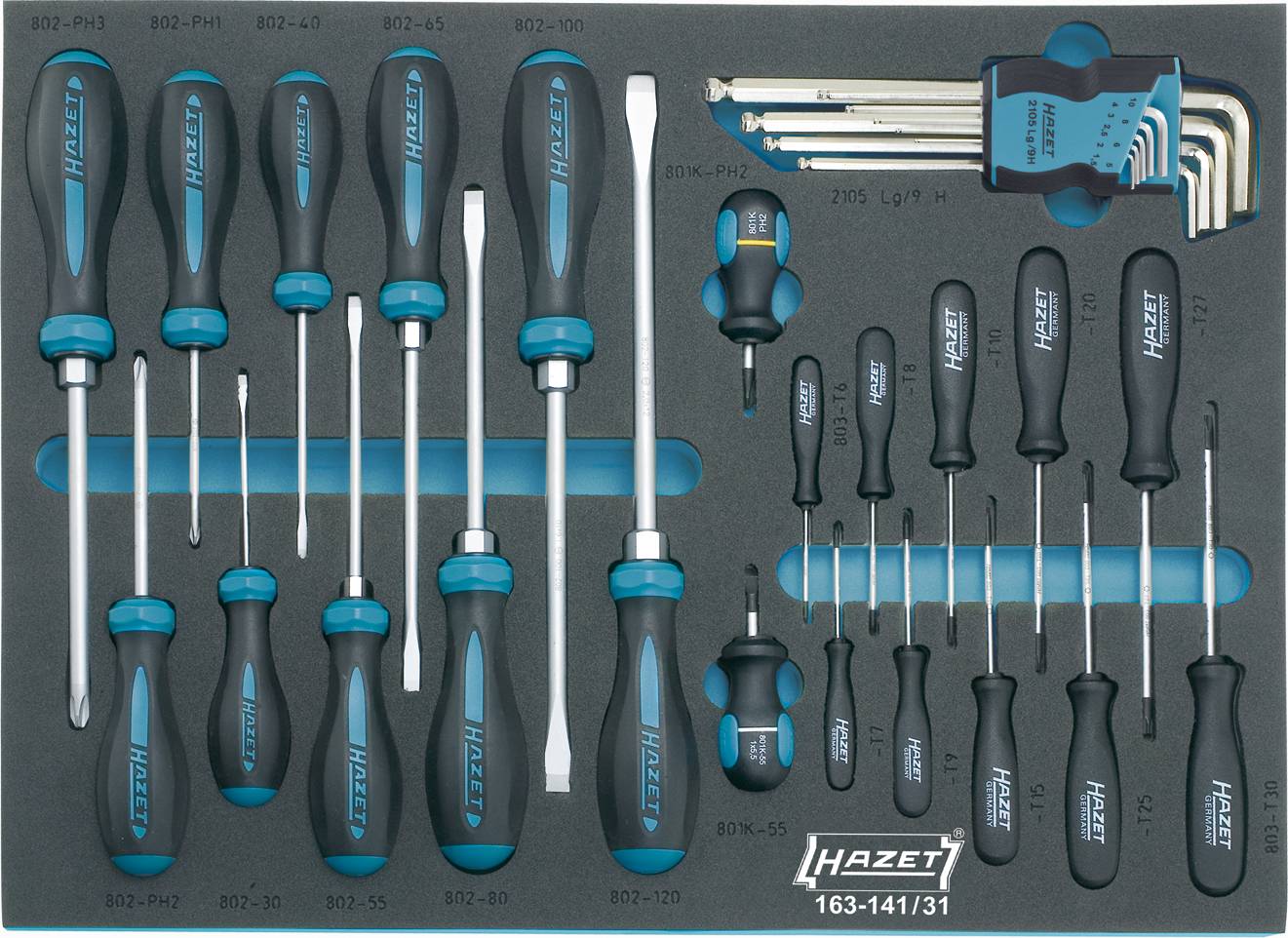 Hazet pour l'atelier Jeu de tournevis 31 pièces cruciforme Phillips, 6 pans intérieurs, TORX® intérieur, vis à fente