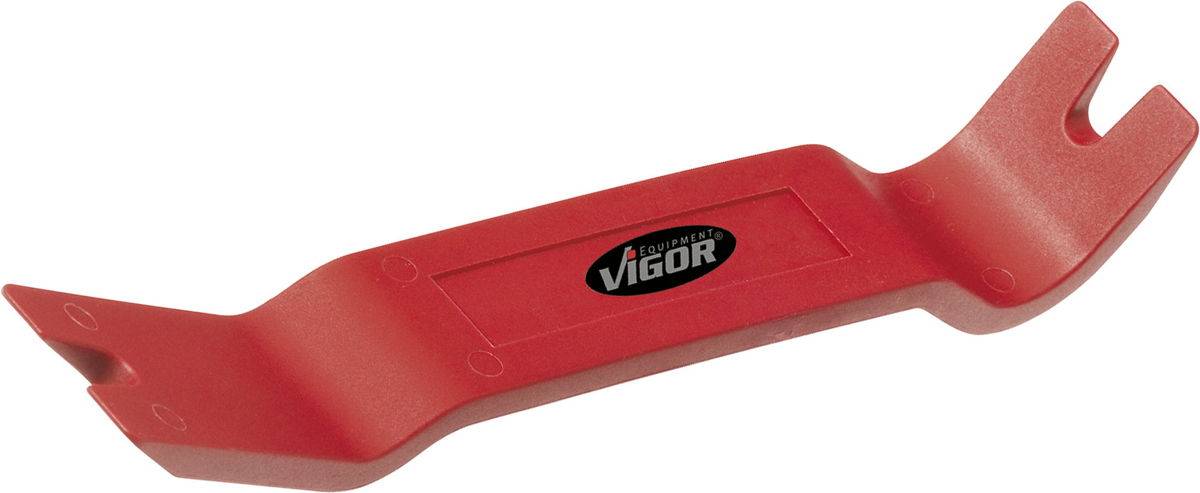 Outil de démontage en plastique rouge avec logo 'VIGOR' pour le retrait des garnitures et des clips sur les véhicules.