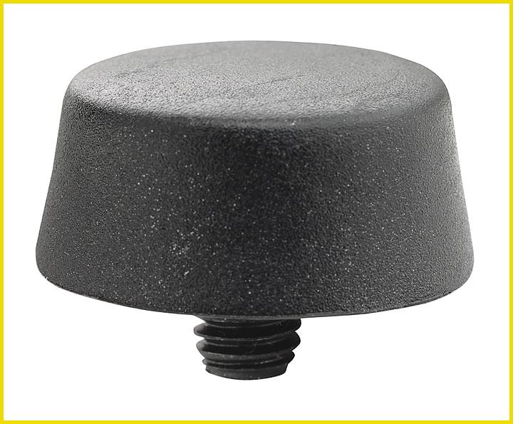 Butoir de porte noir, rond, de texture caoutchouteuse, avec un filetage vissable à la base.