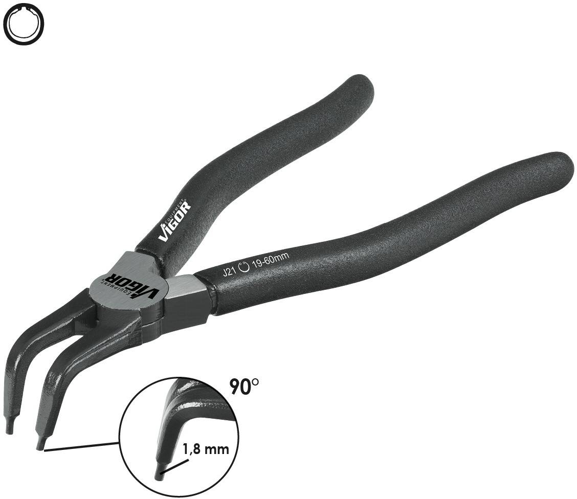 Vigor V1718 Pince pour circlips Adapté pour (pinces pour circlips) circlips intérieurs 19-60 mm Forme de la panne (détails